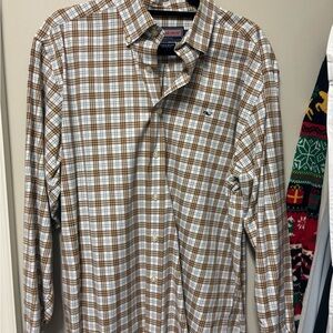 Vineyard Vines Tan and White Plaid Shirt